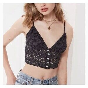 Urban Outfitters NWT Lace Cami Top Button Down Women’s Size XS Gray Cropped